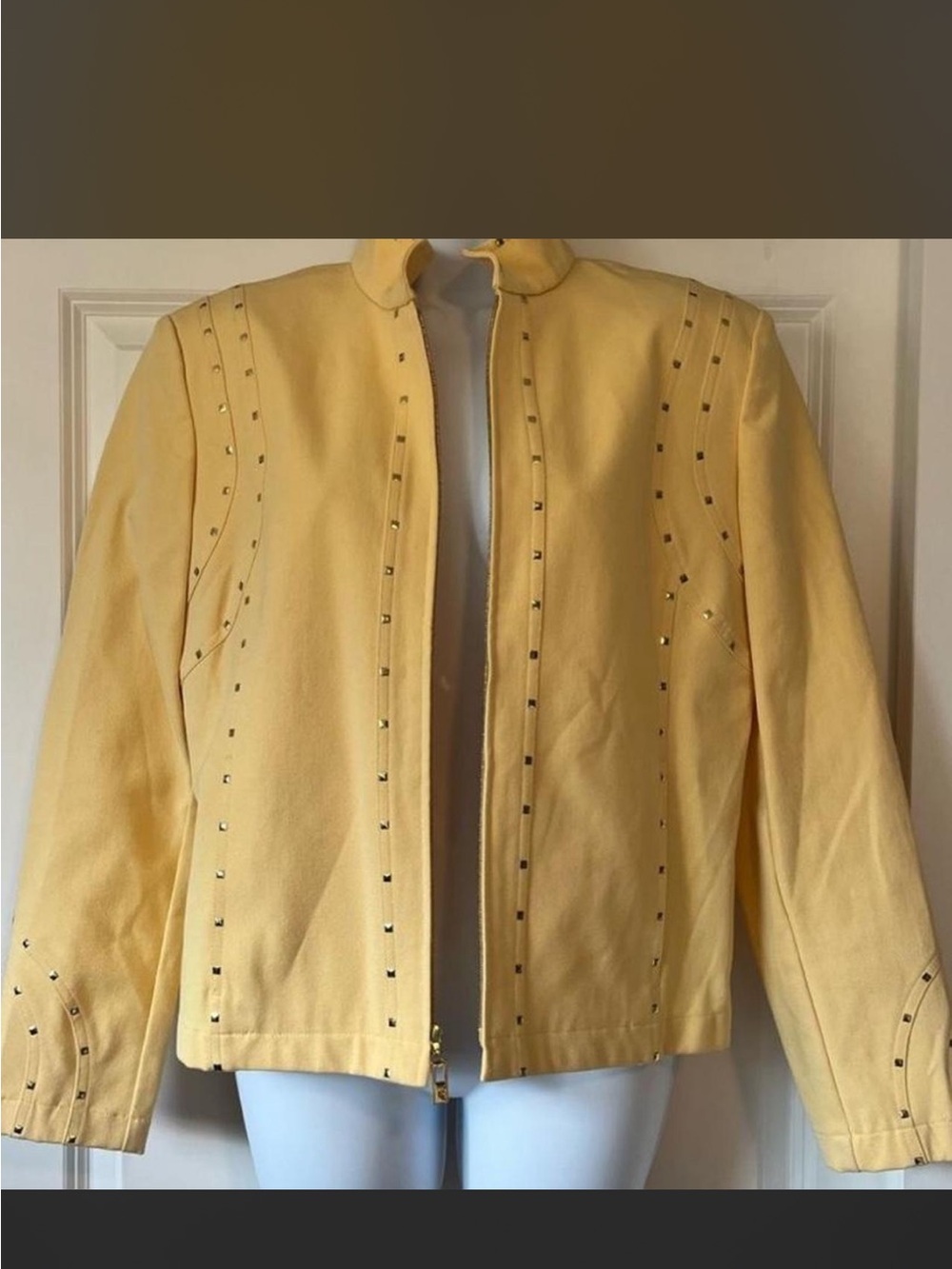 St. John's Bay Pale Yellow Stud-Trim Zip Jacket